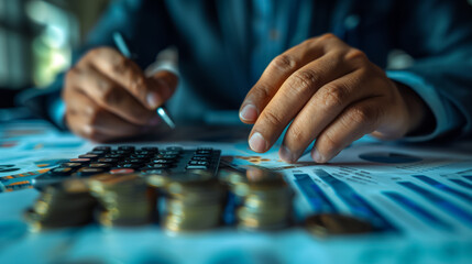 Businessman Hands Organizing Coins Close Up for Financial Growth