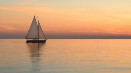 Sailboat on a Calm Sea at Sunset
