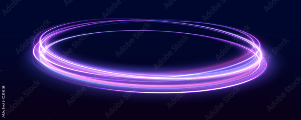 Poster vivid neon light circles on dark backdrop, perfect for modern design elements. neon ellipse in the f
