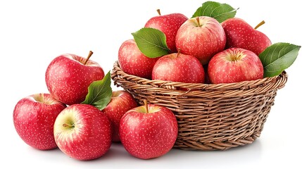 Fresh Red Apples in Wicker Basket Fruit Harvest Healthy Food Vitamin C White Backgro