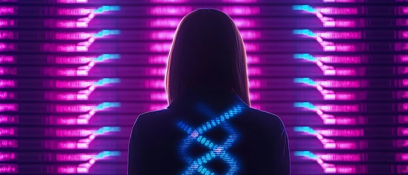 Enigmatic Scientist Manipulating Glowing DNA Strands in Shadowy Laboratory - Concept of Genetic Engineering and Technology