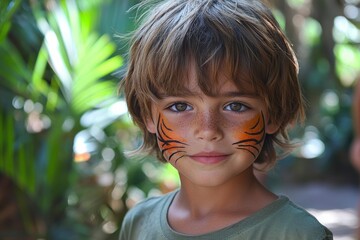 Portrait of a Boy with Tiger Face Paint
