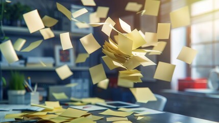Chaos Creativity Vibrant Postit Notes in a Busy Workspace Office Supplies Organization Business Concept