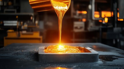 Molten Metal Pouring into Mold in Factory