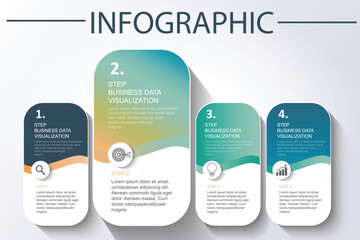 Design template for vector infographic labels with icons and 4 options or steps. Suitable for process diagrams, presentations, workflow layouts, banners, flow charts
