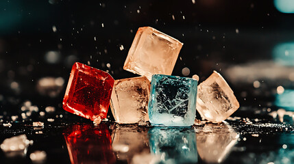 A close-up shot of chemical crystallization in a drug discovery lab, with vibrant, intricately detailed crystal structures forming under intense neon-colored light