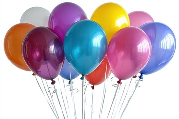 A bouquet of balloons in various colors, isolated on white background. 