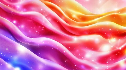 A vibrant, flowing abstract design with waves of color and sparkling elements.