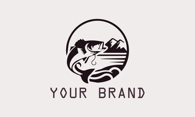 This vector bass fish logo features a powerful and dynamic bass fish silhouette. The minimalist design firmly gives a modern and professional impression. This logo is for fishing brands or fishing
