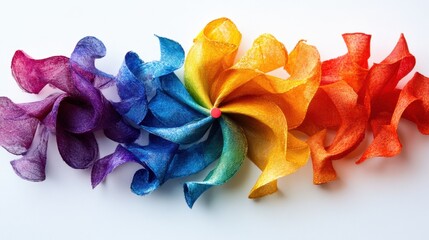 A colorful pinwheel spinning in the wind, isolated on white background. 