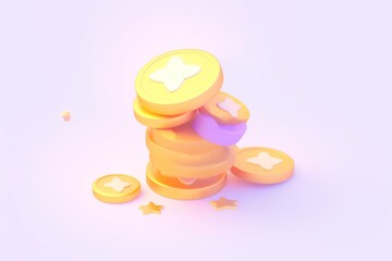 A Stack of Gold Coins with White Stars and a Purple Accent