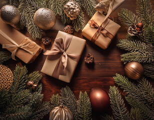 Christmas backdrop adorned with festive decorations and beautifully wrapped Christmas gifts