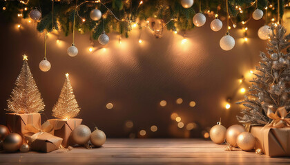 Christmas backdrop with festive decorations and twinkling fairy lights to brighten up the scene