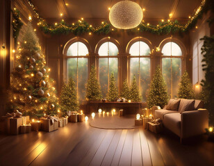 Christmas backdrop with festive decorations and twinkling fairy lights to brighten up the scene