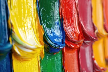 Vibrant paint strokes in a spectrum of colors on a white isolate background.
