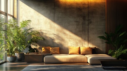 Modern office interior in loft, industrial style, 3d render