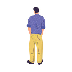 Man Character Standing from Behind Back View Vector Illustration