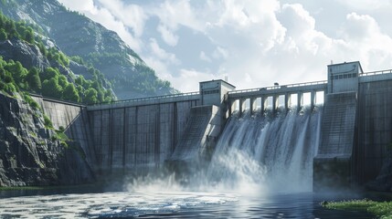 Raging Power Hydroelectric Station at Majestic Waterfall Energy Nature Industry