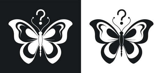 question mark butterfly black and white silhouette and icon vector illustration