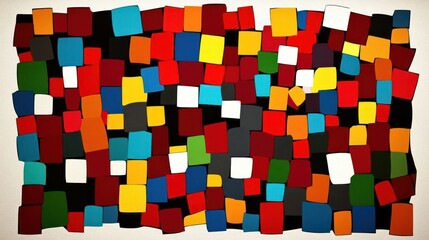 A vibrant abstract composition of colorful squares and rectangles.