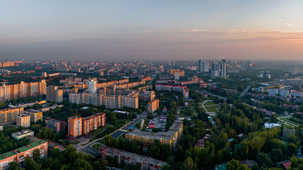 Fototapeta premium Urban Panorama of Izyum City: A Balance of Infrastructure and Nature