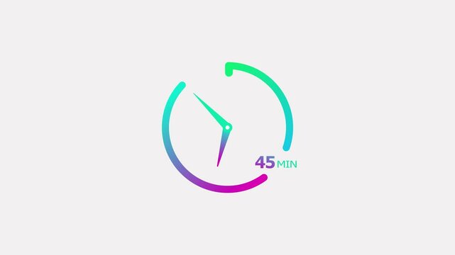 Abstract 45 minute clock icon modern design animation 4k video.