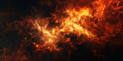Obraz premium Fiery explosion with orange and yellow flames against a dark background. Abstract concept for energy and power representation.