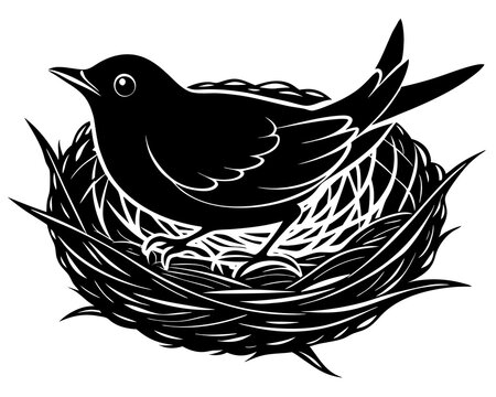 recommend clip art: birds nest silhouette,birds nest  vector illustration