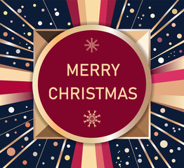 Christmas card in bright gold and red colors with differents elements om background