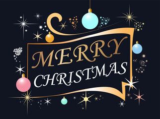 Christmas postcard with simple decorative elements on black background
