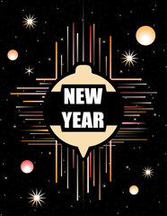 New year postcard with differents colorful elements on black background