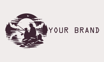 This vector illustration shows the silhouette of a father and son enjoying fishing by the lake at sunset. create a calm and peaceful atmosphere. This illustration is perfect for use as a design
