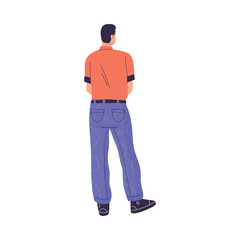 Man Character Standing from Behind Back View Vector Illustration