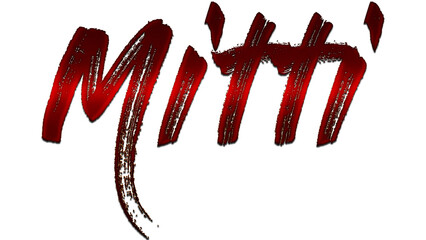 3D blood red Hindi word design of Mitti on white background.	
