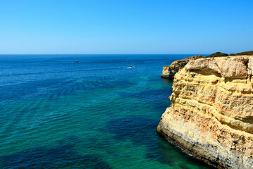 coast in algarve from marinha beach to albandeira beach portugal