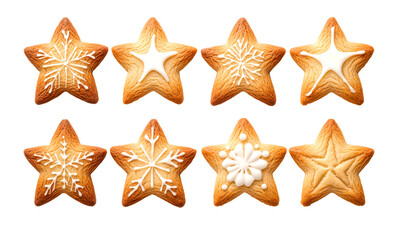 Obraz premium Decorative star-shaped cookies with icing isolate on transparent background, cutout, png