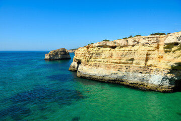 coast in algarve from marinha beach to albandeira beach portugal