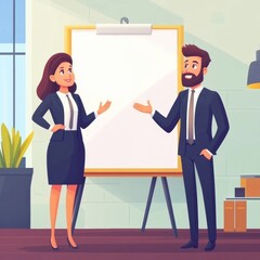 Fototapeta premium Businesspeople Discussing Strategy and Presenting Ideas on Whiteboard in Modern Office