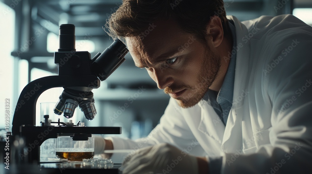 Poster A Scientist Examining a Sample Under a Microscope