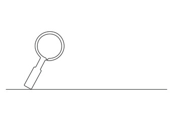 Magnifying glass in one continuous line drawing. Concept of Business analysis in simple outline style. Used for logo, emblem, web banner, presentation. Vector illustration