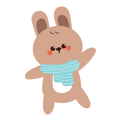 hand drawing cartoon bunny wearing blue scarf. cute animal drawing, doodle
