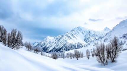 Breathtaking Snowy Mountain Landscape in Serene Winter Wonderland