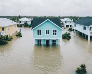 Obraz premium Homes submerged in dangerous floodwaters as Hurricane Milton makes landfall, causing widespread destruction