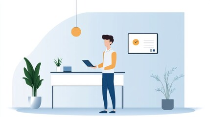 Obraz premium Productive Male Professional Using Laptop at Minimalist Office Desk