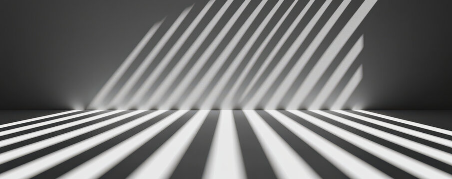 Geometric shapes and abstract light rays create striking visual effect on dark background, enhancing sense of depth and dimension in space