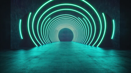 Fototapeta premium mesmerizing tunnel illuminated by circular light patterns creates captivating atmosphere. deep blue and teal hues enhance sense of depth and intrigue