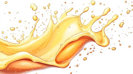 A vibrant splash of orange liquid, resembling juice, with dynamic droplets and fluid motion.