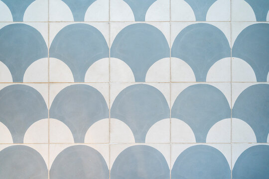 Retro old vintage floor tiles. House stylish interior hydraulic ceramic mosaic tiles flooring