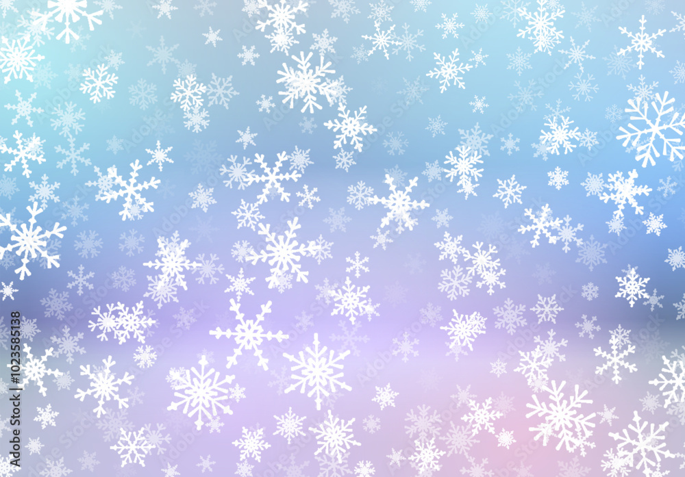 Poster christmas background with snow falling on the blurred background. snowflakes, soaring on the soft ba