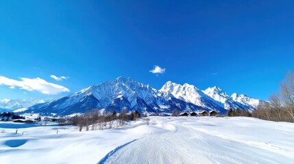 Fototapeta premium Breathtaking Snowy Mountain Landscape in Serene Winter Wonderland